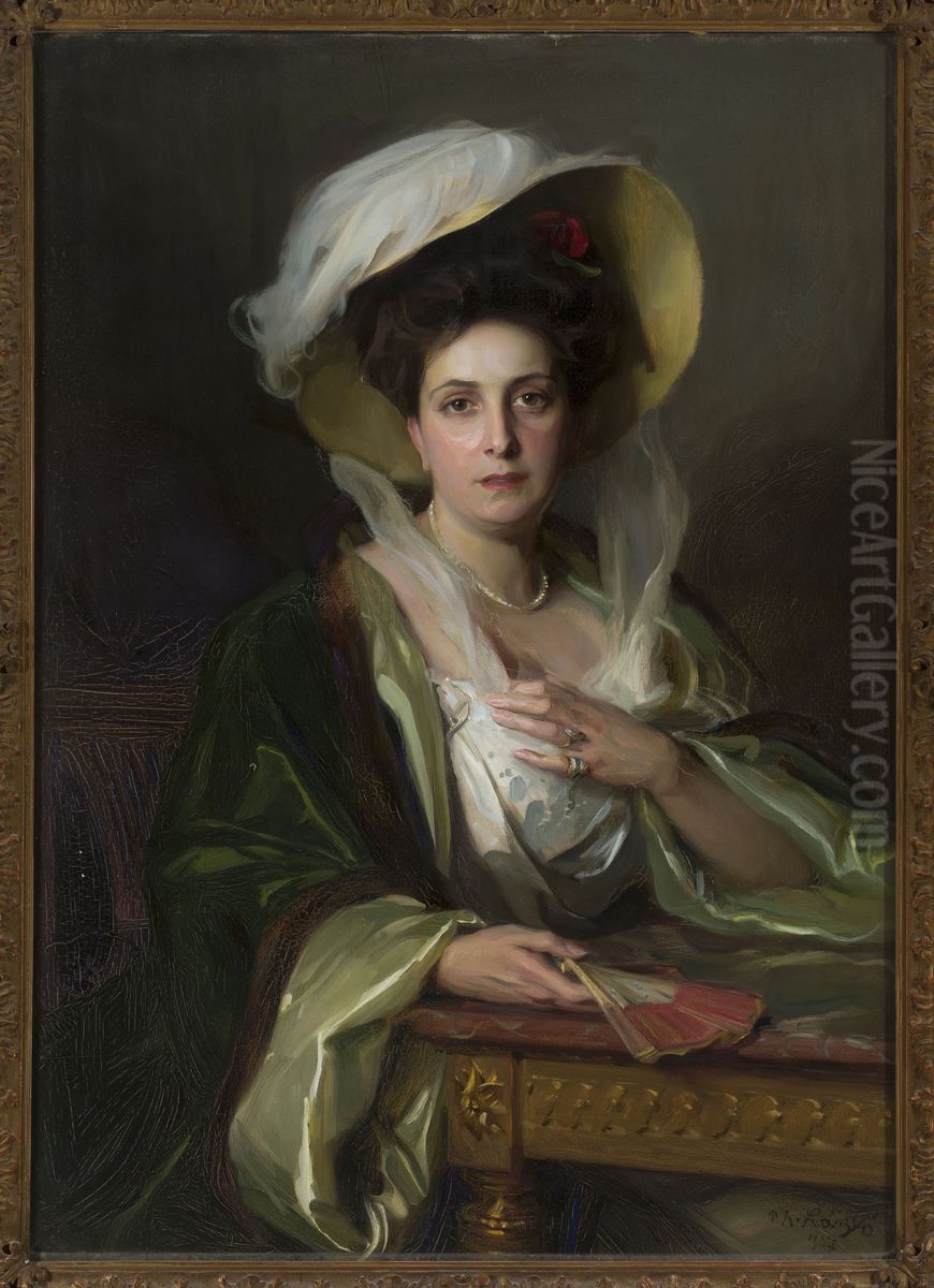 Portrait of a lady in a large hat Oil Painting by Philip de Laszlo