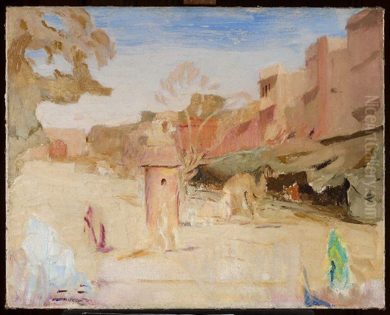 Jaipur - street. From the journey to India Oil Painting by Jan Ciaglinski
