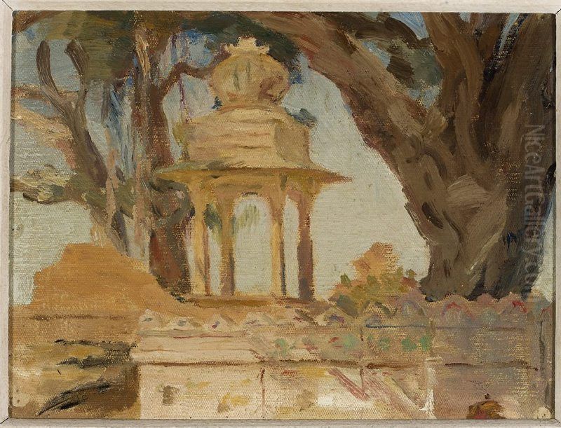 Indian shrine Hiesa in Udaipur From the journey to India Oil Painting by Jan Ciaglinski