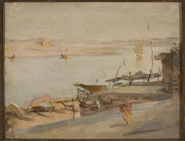 Benares, Ganges. From the journey to India Oil Painting by Jan Ciaglinski