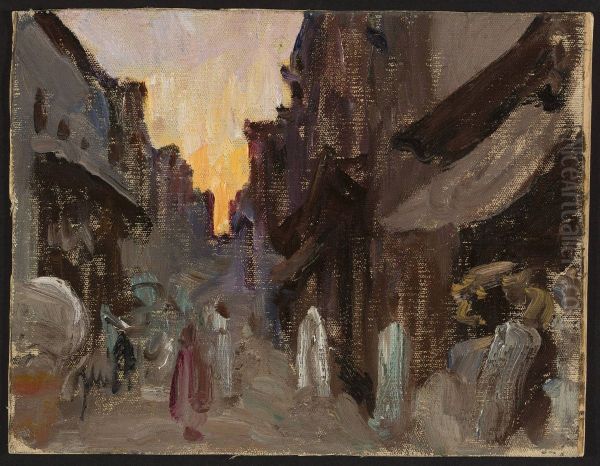 Tanjore - street. From the journey to India Oil Painting by Jan Ciaglinski