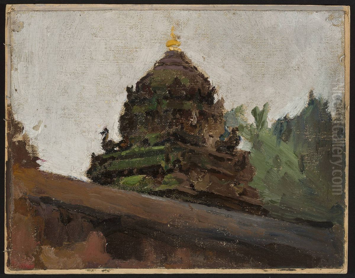 Old temple in Madras. From the journey to India Oil Painting by Jan Ciaglinski