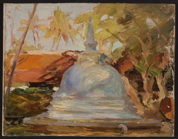 Ceylon, Buddhist temple. From the journey to India Oil Painting by Jan Ciaglinski