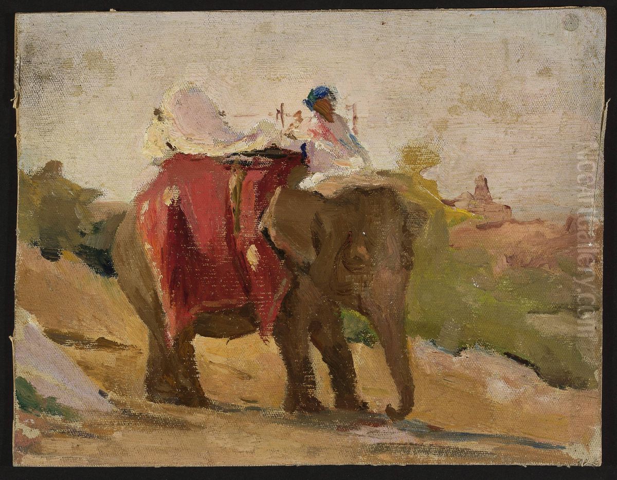 Chittorgarh - my elephant. From the journey to India Oil Painting by Jan Ciaglinski