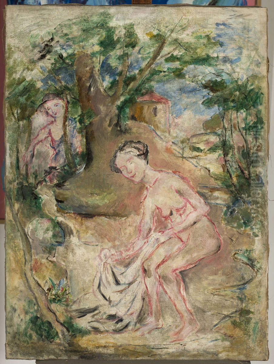 In a bath Oil Painting by Tadeusz Makowski