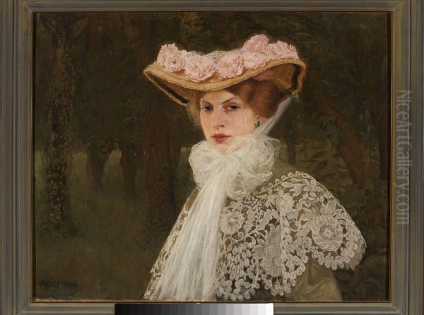 Portrait of Zofia Okun nee Tolkemit, the artist's wife Oil Painting by Edward Okun