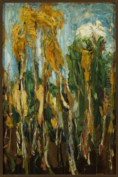 Birch trees Oil Painting by Konrad Krzyzanowski
