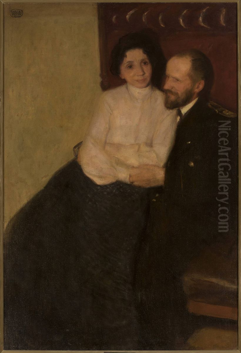 Portrait of artist's sister and her husband Oil Painting by Wojciech Weiss