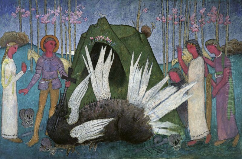 Saint George piercing a dragon Oil Painting by Tadeusz Makowski
