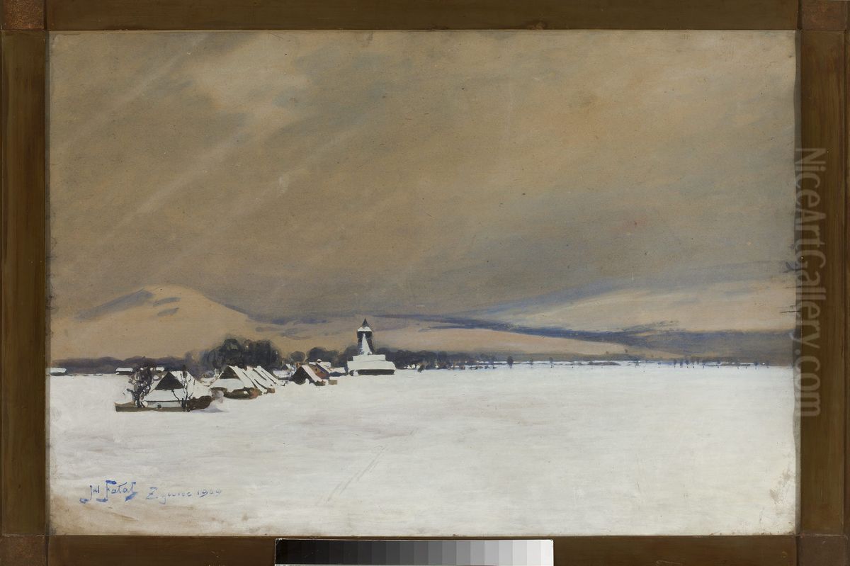 Winter landscape from Zywiec Oil Painting by Julian Falat