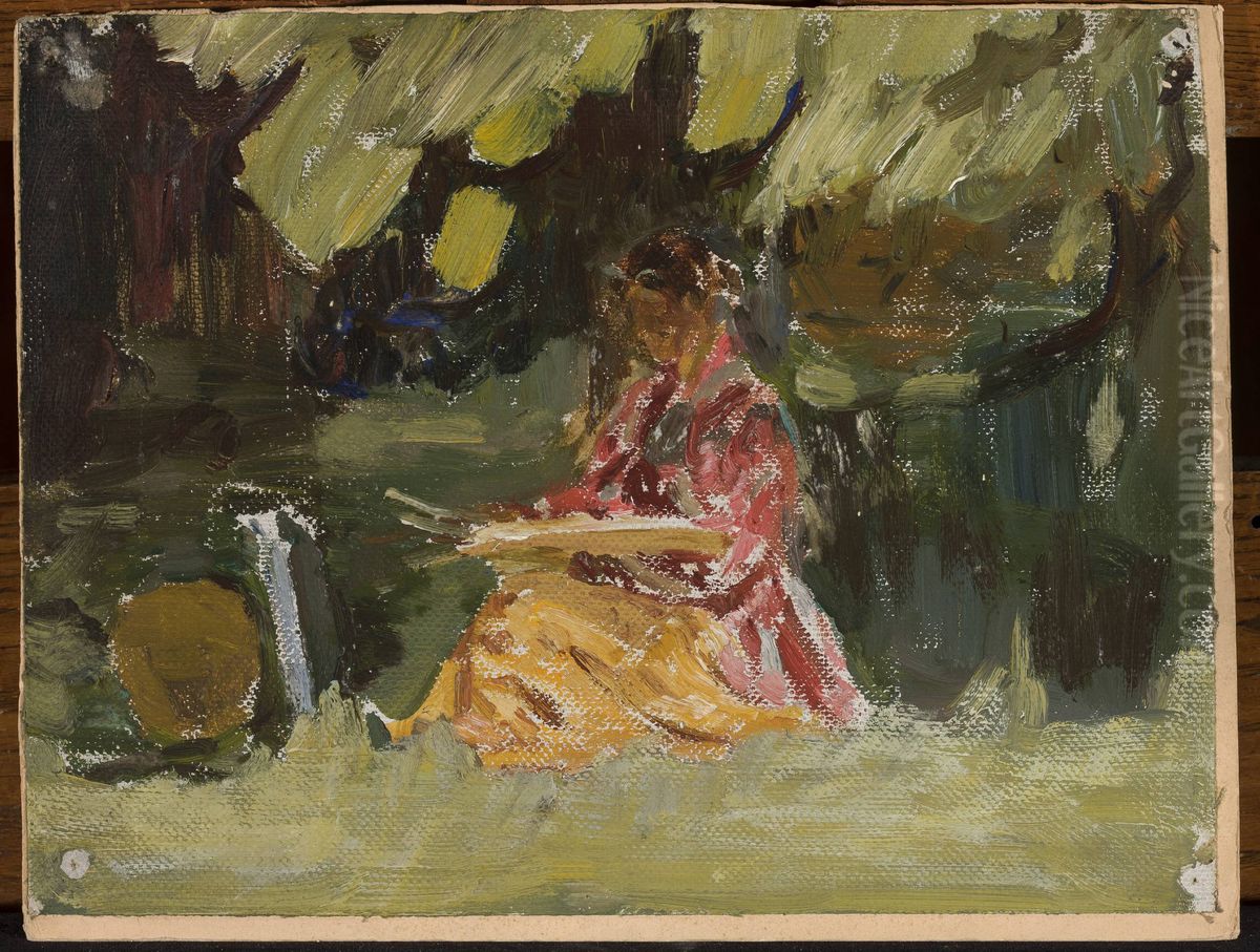 Painter Katarzyna Wachter at work Oil Painting by Jan Ciaglinski