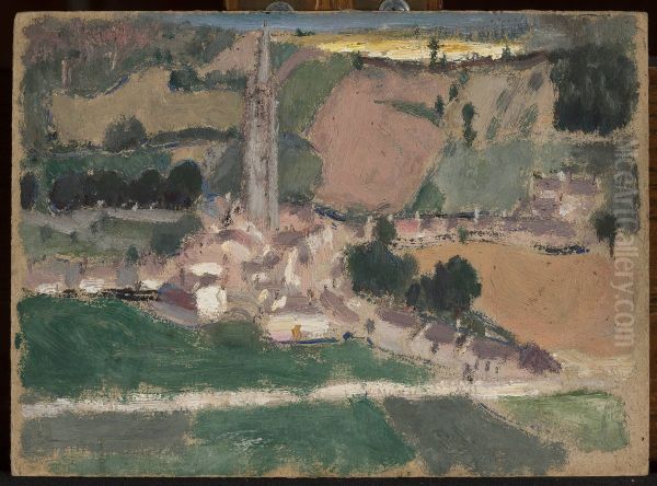 View of a small town with a church tower Oil Painting by Tadeusz Makowski
