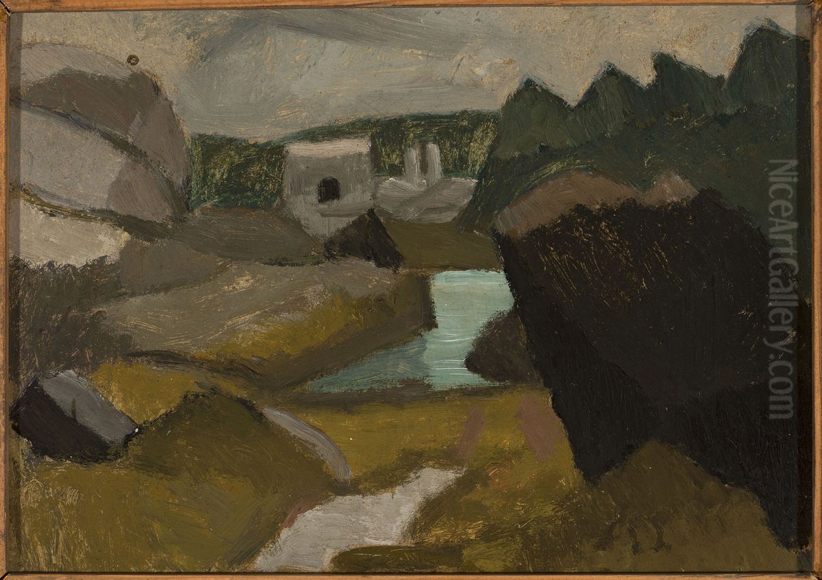 Rocky landscape with water Oil Painting by Tadeusz Makowski