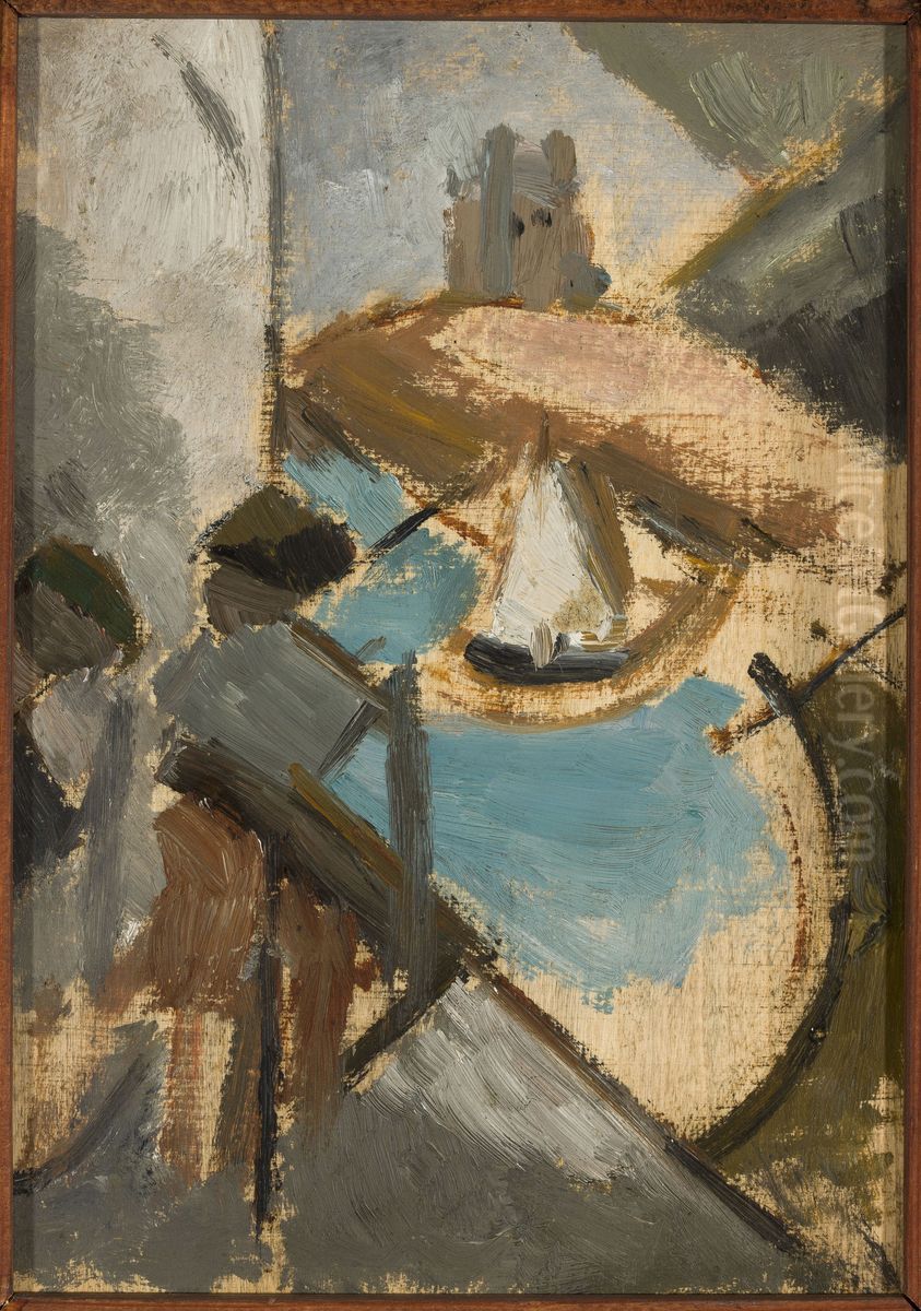 Landscape with a sailing boat Oil Painting by Tadeusz Makowski