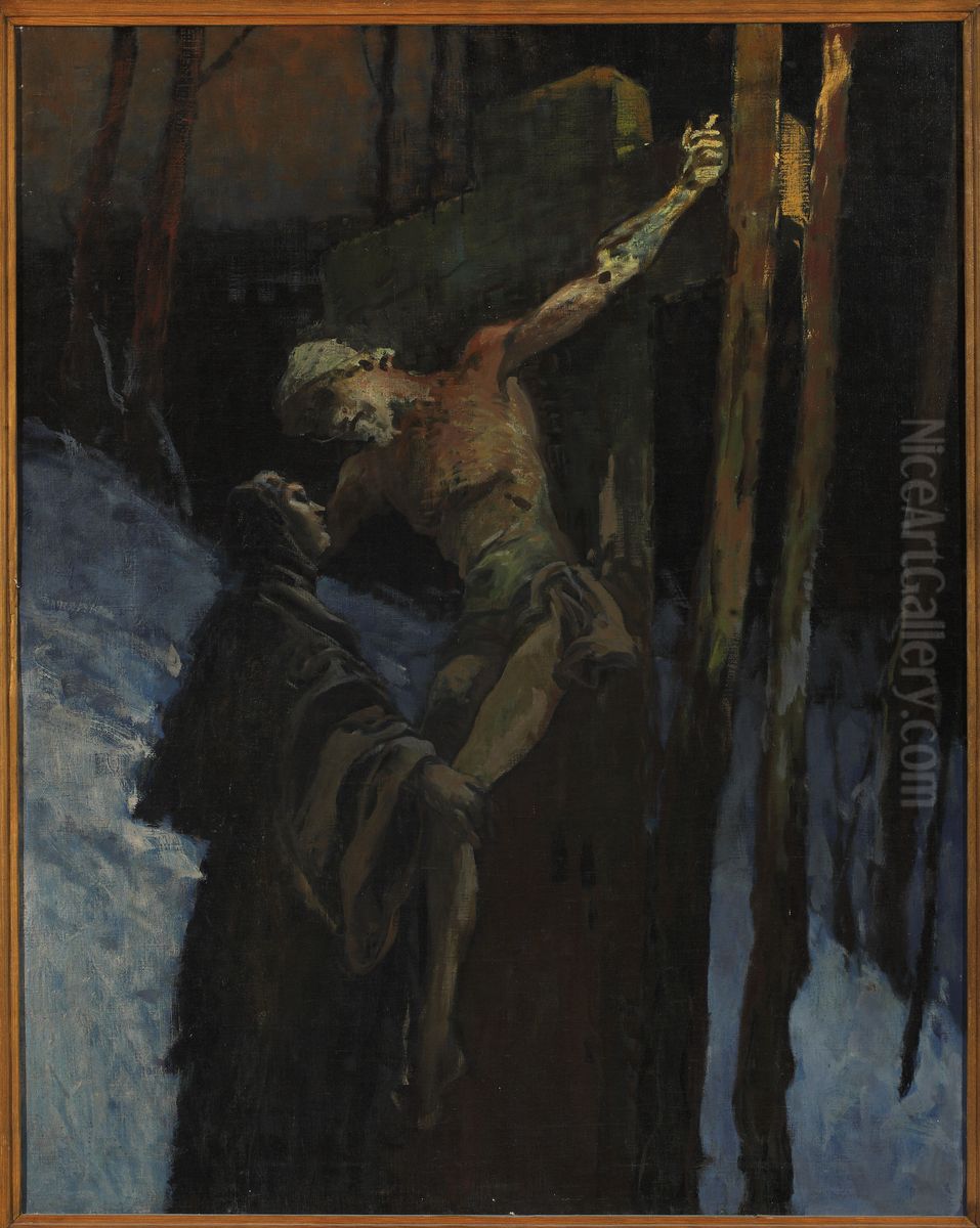 Christ on the cross Oil Painting by Wladyslaw Wankie