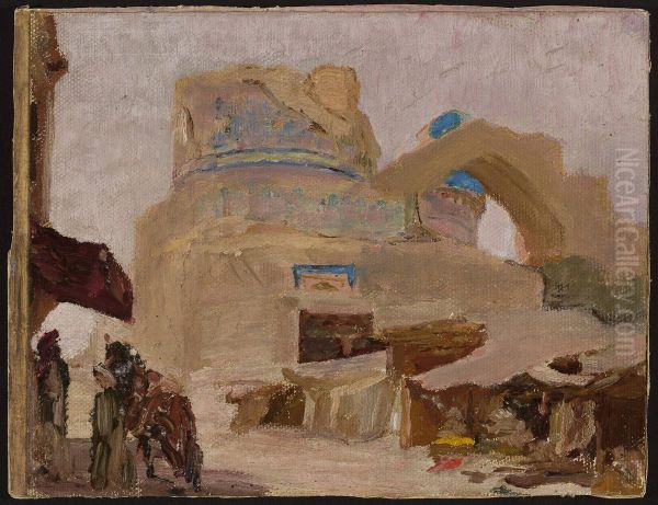 Samarkand - Bibi-Khanym, tomb of Tamerlane's wife. From the journey to Turkestan Oil Painting by Jan Ciaglinski