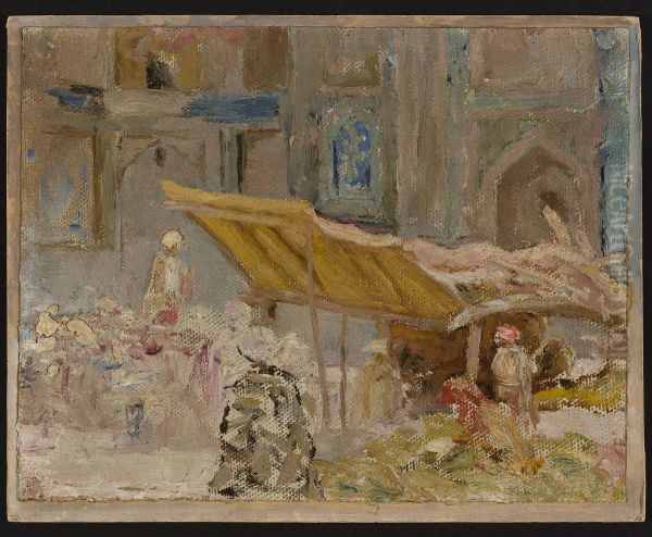 Samarkand - fruit market. From the journey to Turkestan Oil Painting by Jan Ciaglinski