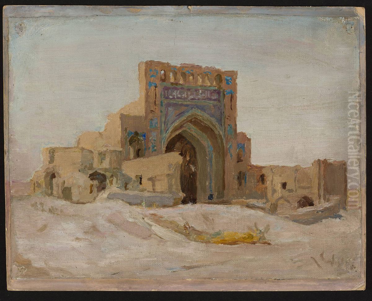 Old Persian mosque. From the journey to Turkestan Oil Painting by Jan Ciaglinski