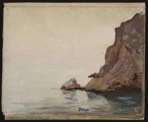 View of the sea and a rock. From the journey to Turkestan