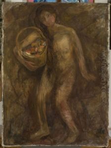 Nude girl with a basket of apples
