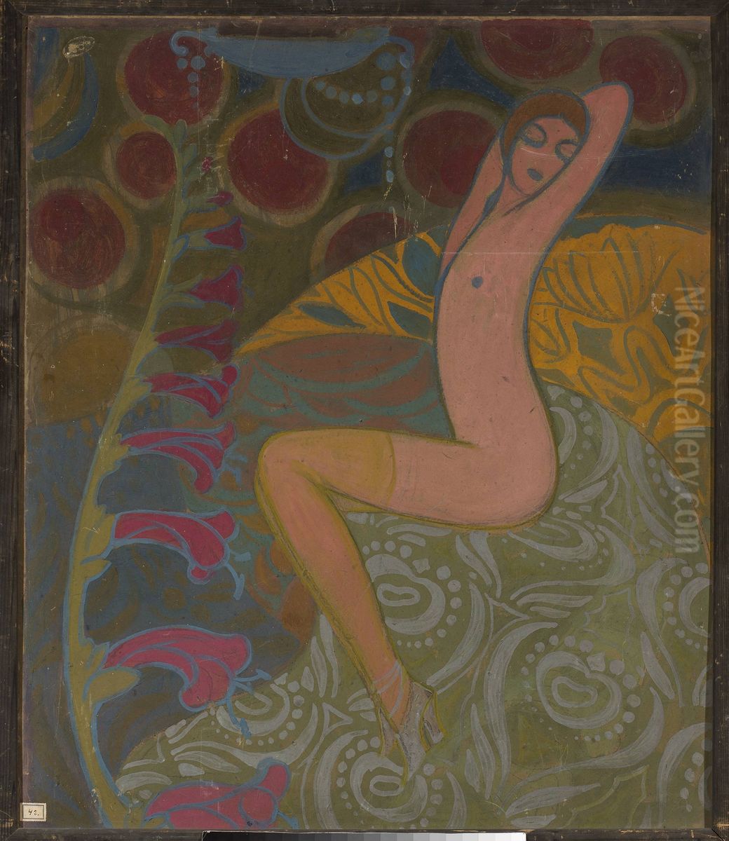 Woman and flowers Oil Painting by Kajetan Stefanowicz