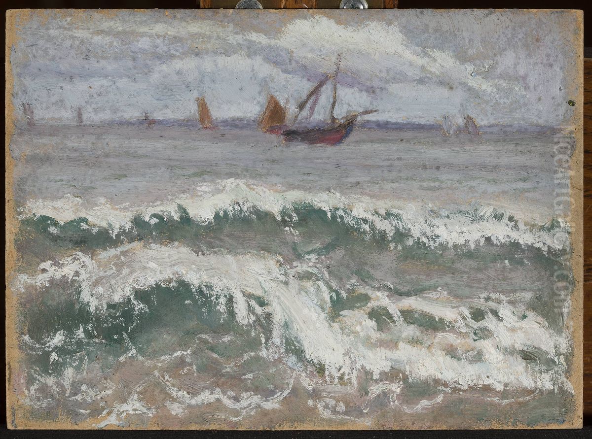 Stormy sea with boats Oil Painting by Tadeusz Makowski