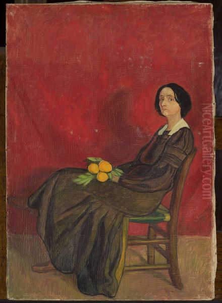 Portrait of a woman with flowers Oil Painting by Jan Rembowski
