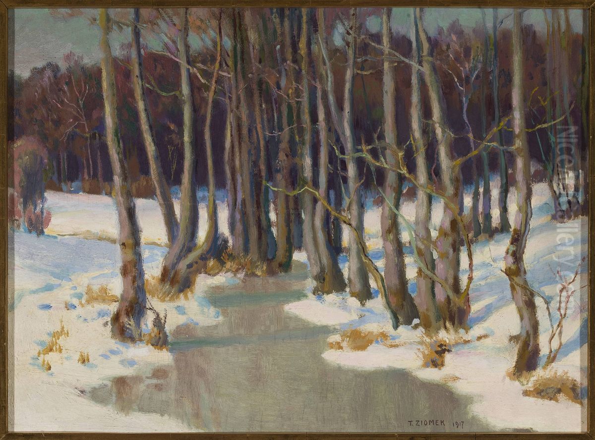 Forest stream in winter Oil Painting by Teodor Ziomek