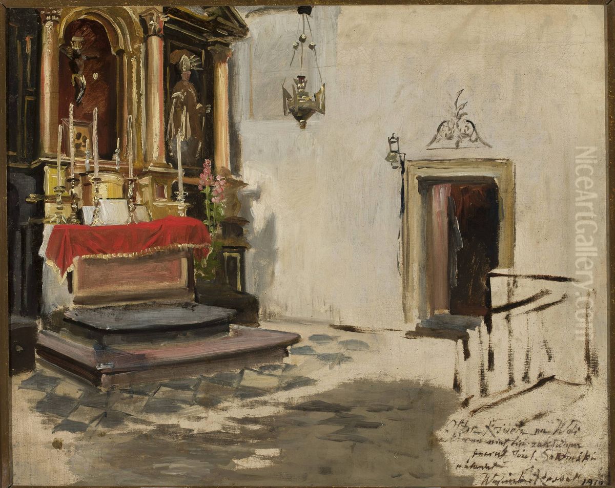 Altar in the church at Wola Oil Painting by Wojciech Kossak