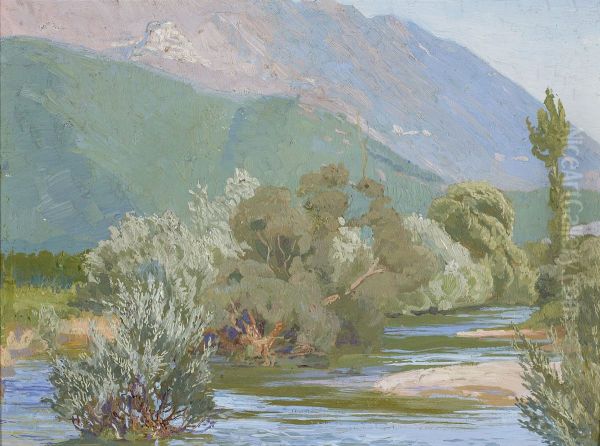 Aniene river Oil Painting by Edward Okun