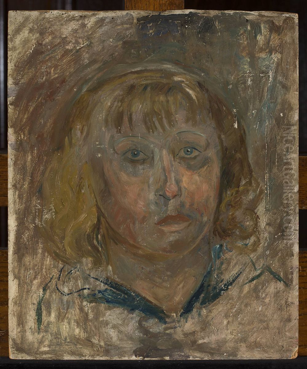 Head of a girl with a fringe Oil Painting by Tadeusz Makowski