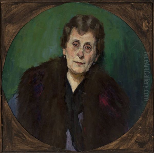Portrait of Mrs. M.G. Oil Painting by Konrad Krzyzanowski