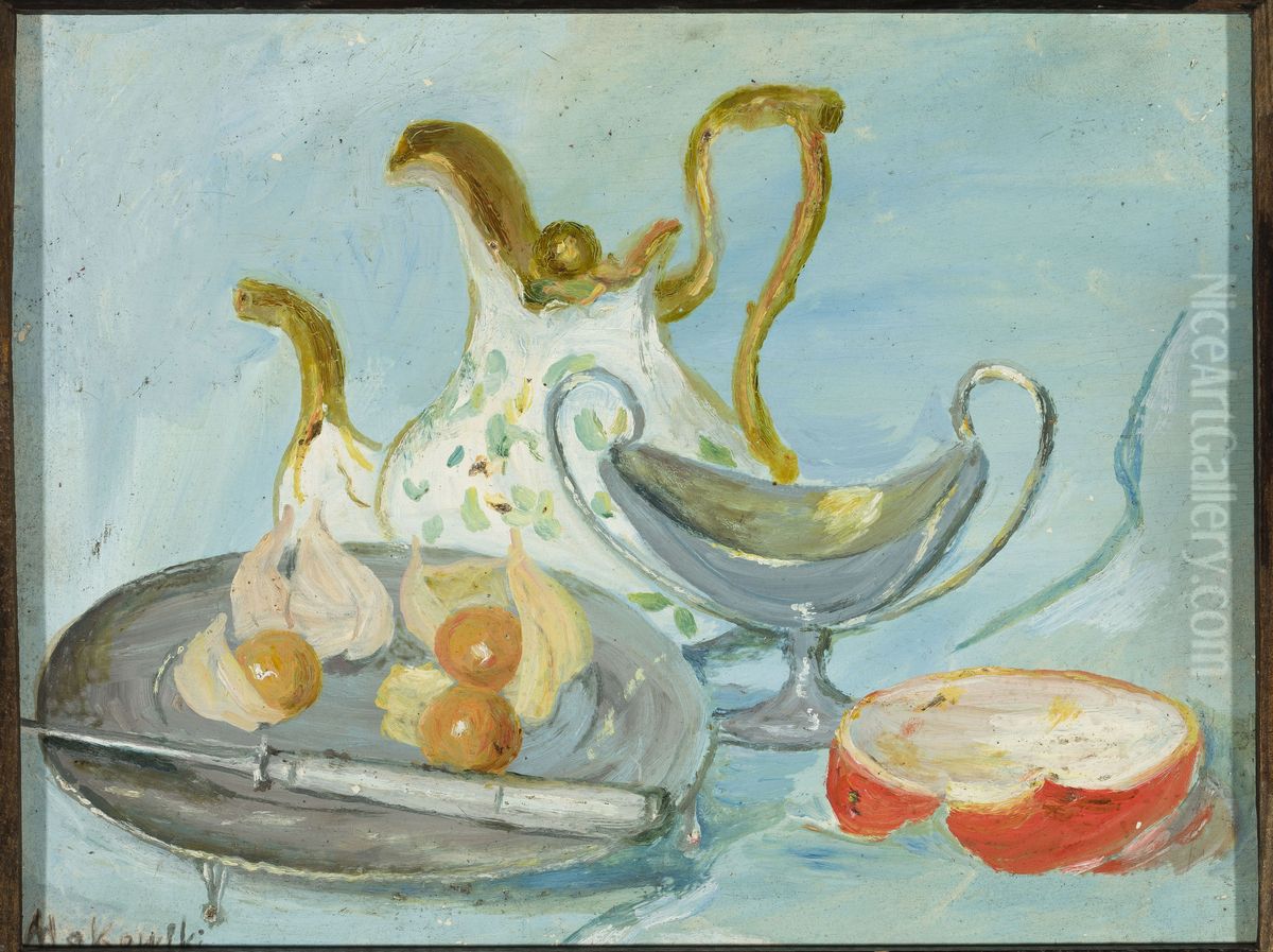 Martwa natura na niebieskim tle Oil Painting by Tadeusz Makowski