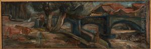 Landscape with a bridge and cows (Espaly)
