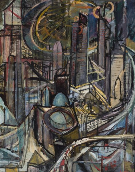 Factory City Oil Painting by Leon Chwistek