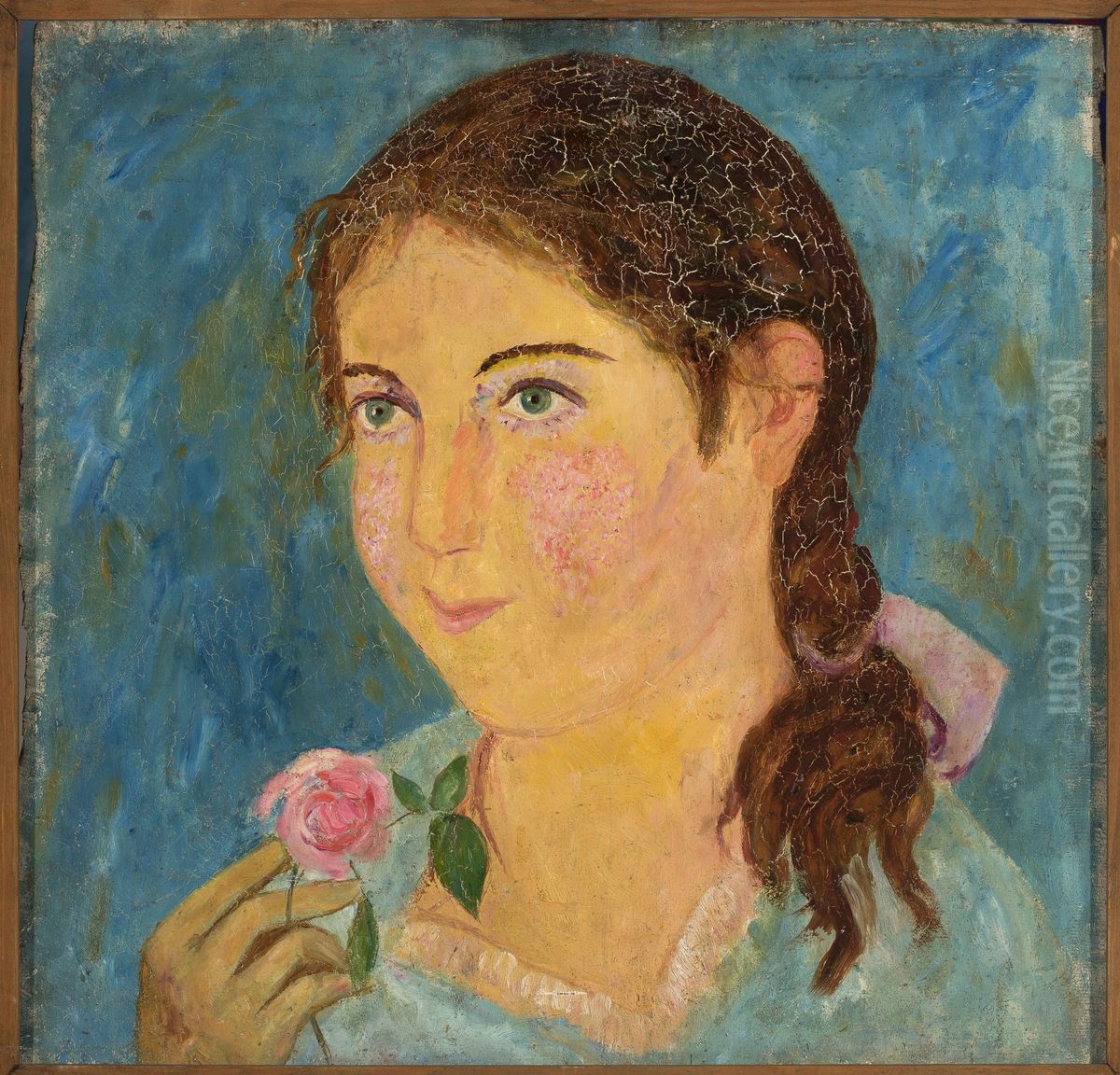 Girl holding a rose in her hand Oil Painting by Tadeusz Makowski Girl holding a rose in her hand Oil Painting by Tadeusz Makowski