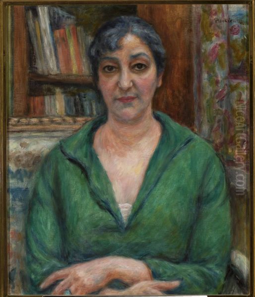 Wife's portrait in a green sweater Oil Painting by Jozef Pankiewicz