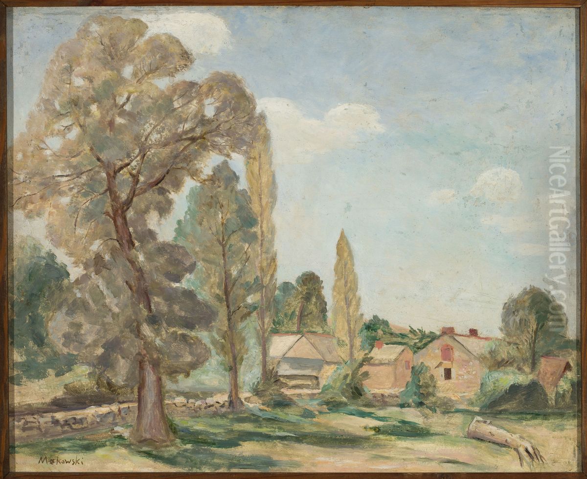 Krajobraz wiejski z drzewami Oil Painting by Tadeusz Makowski