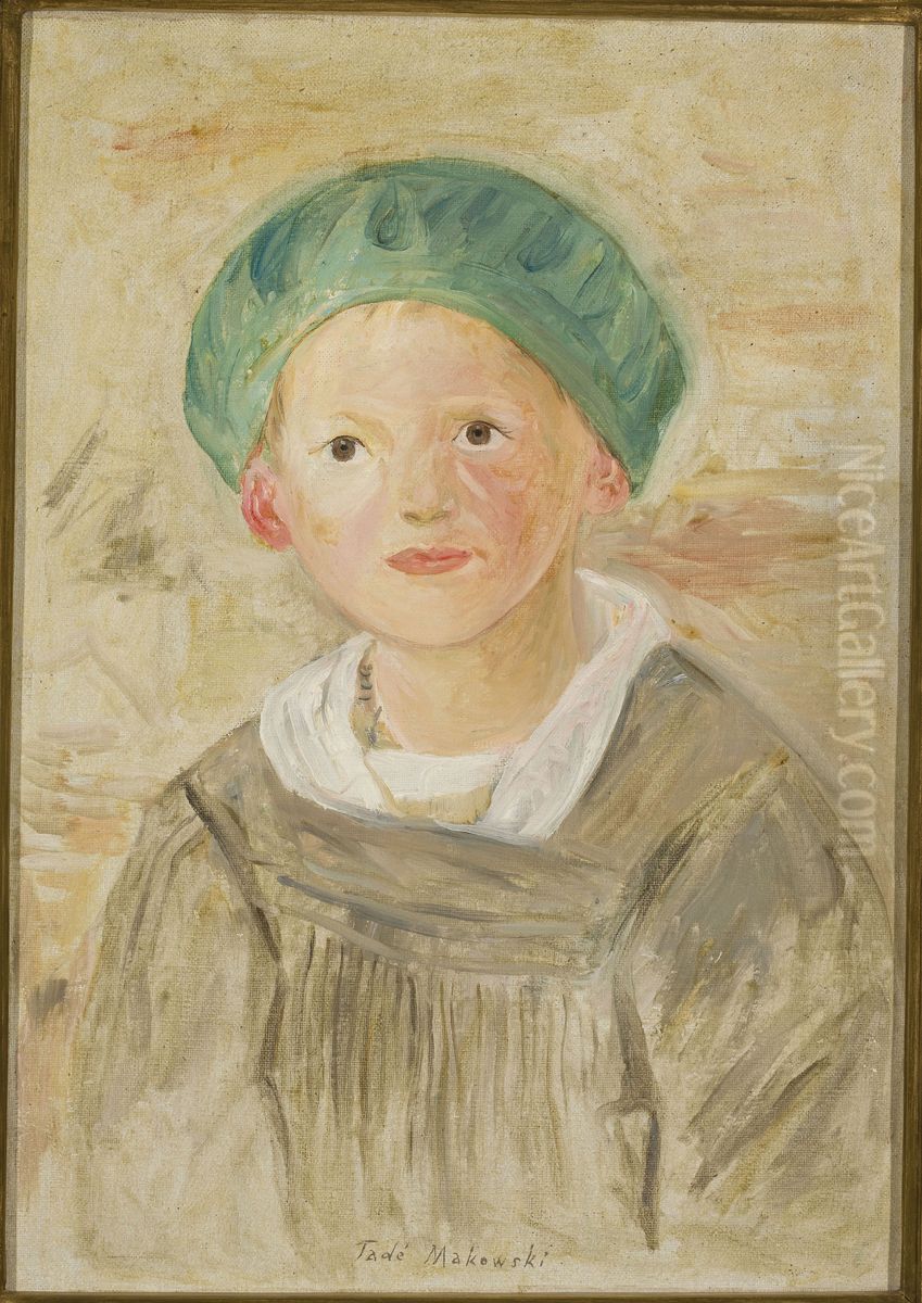 Boy in a green cap Oil Painting by Tadeusz Makowski
