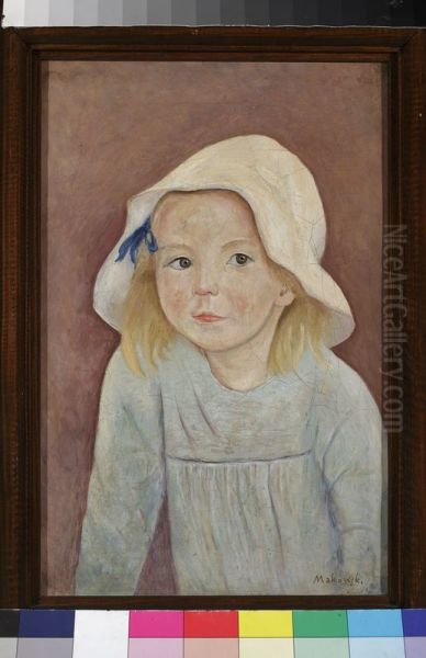 Little girl in a white hat Oil Painting by Tadeusz Makowski