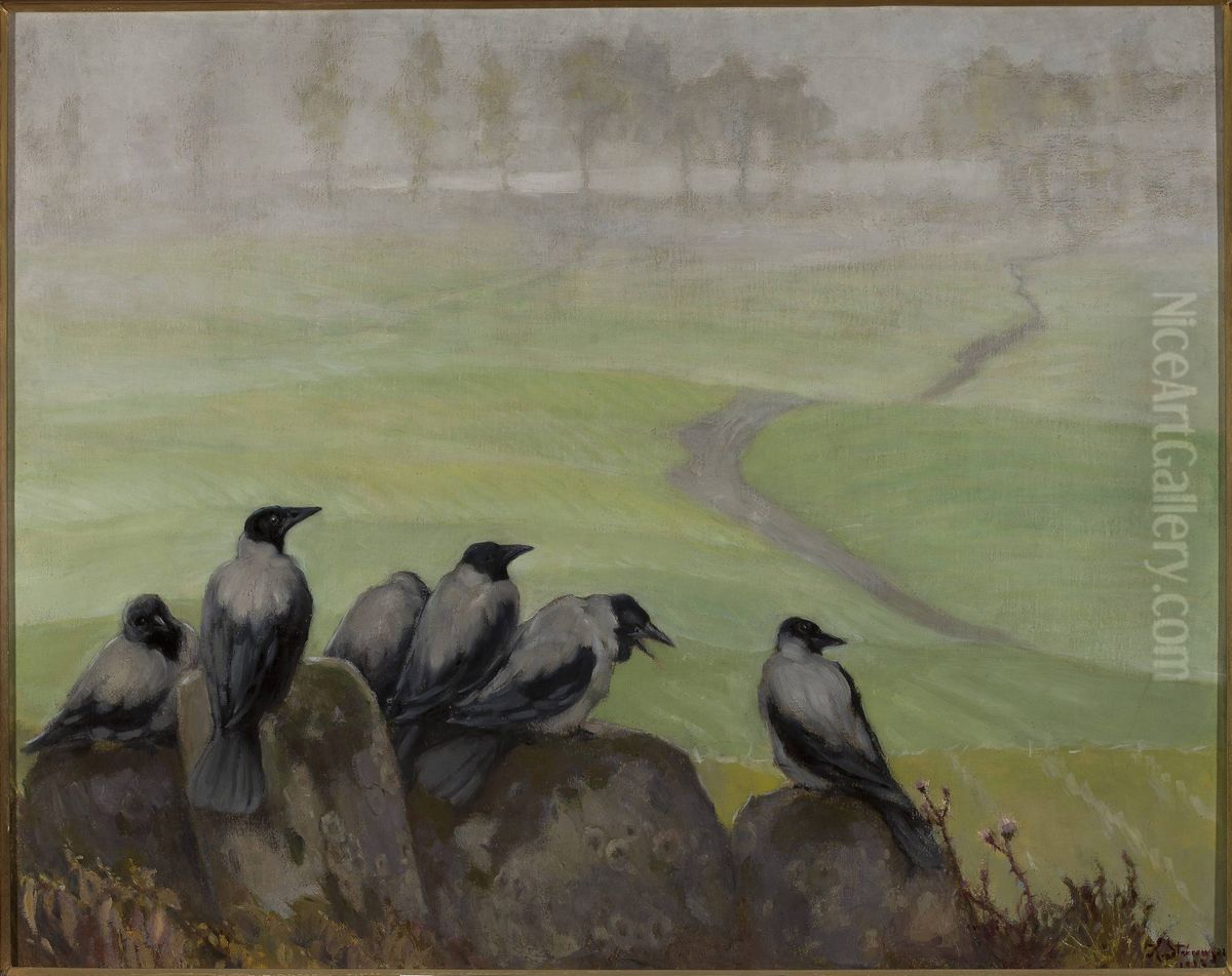 Crows - Council of Seniors Oil Painting by Kazimierz Stabrowski
