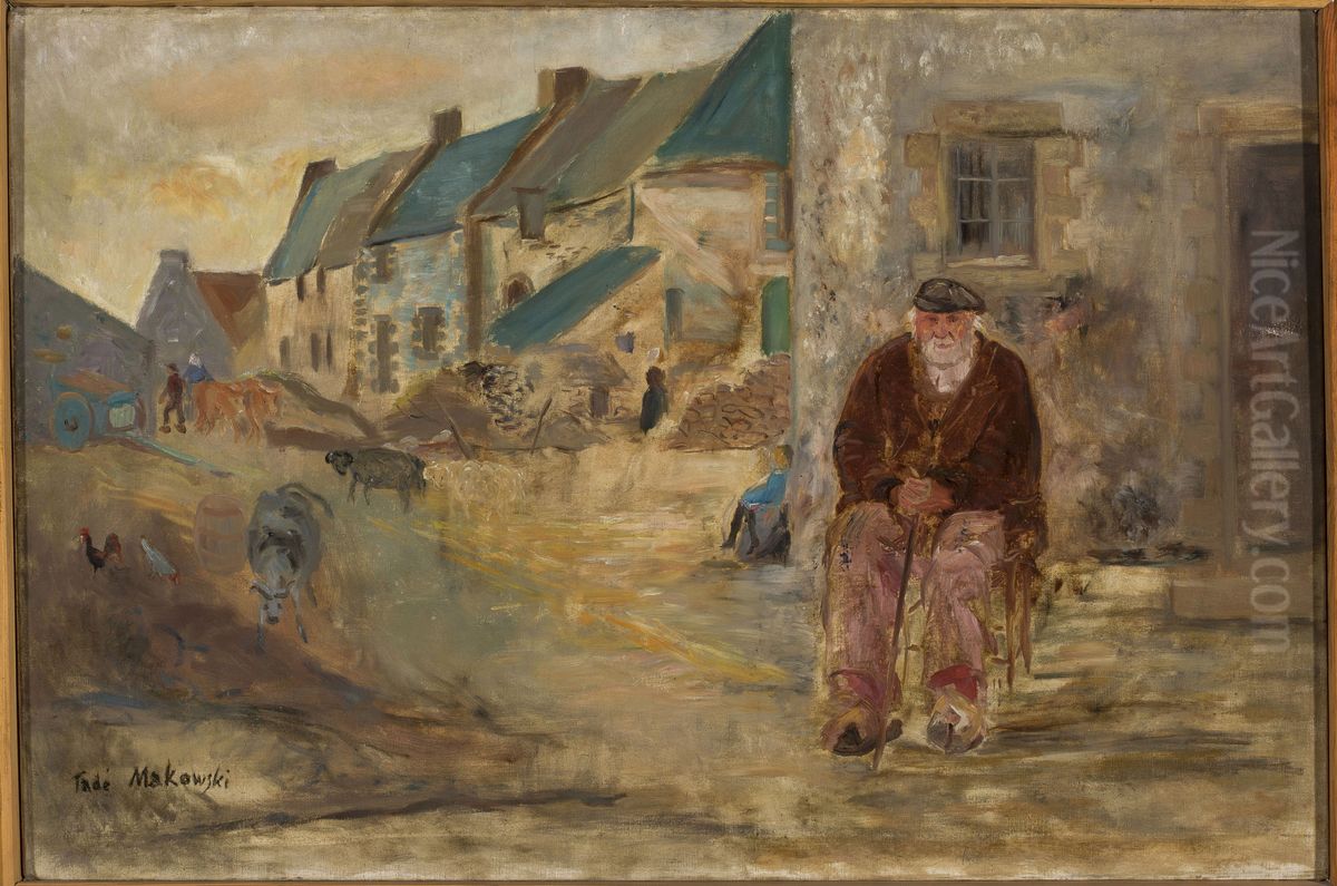 Breton landscape with an old fisherman Oil Painting by Tadeusz Makowski