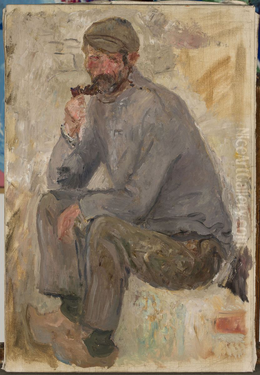 Sitting fisherman with a pipe Oil Painting by Tadeusz Makowski