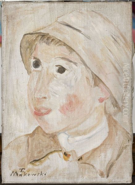 Glowa chlopca w kapeluszu Oil Painting by Tadeusz Makowski
