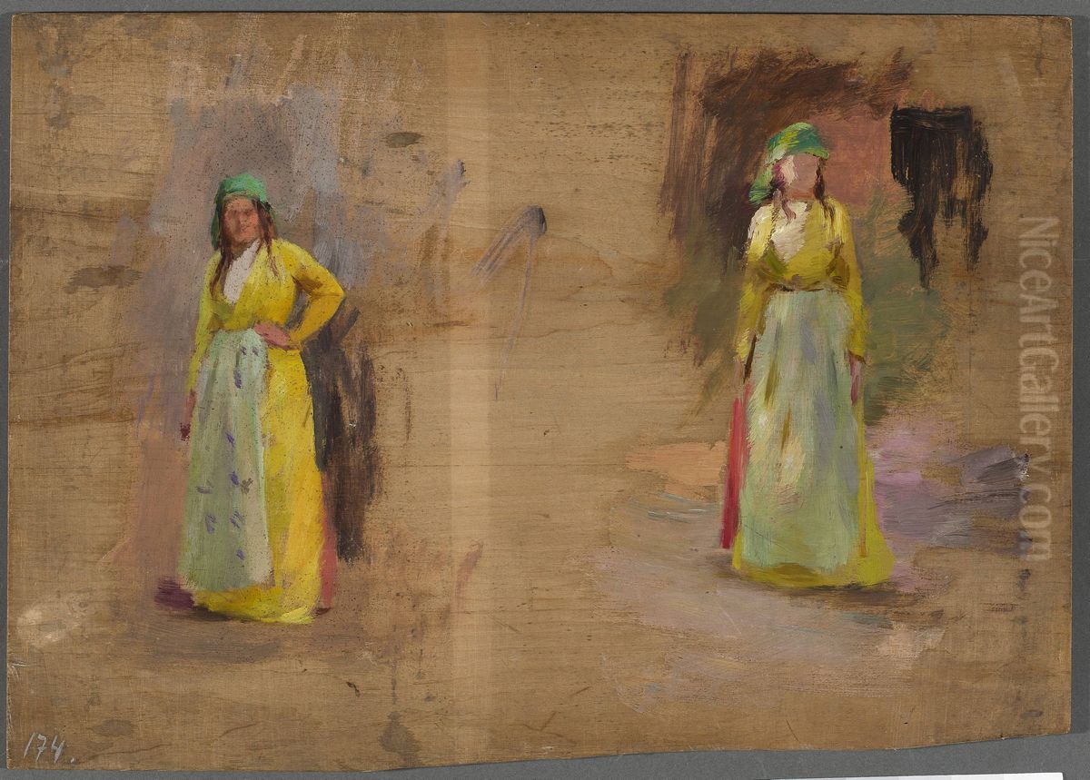 Dwa szkice Tatarek. Z podrozy do Krymu Oil Painting by Jan Ciaglinski