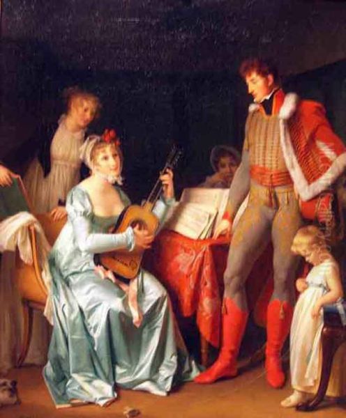The Hussar and His Family Oil Painting by Marguerite Gerard