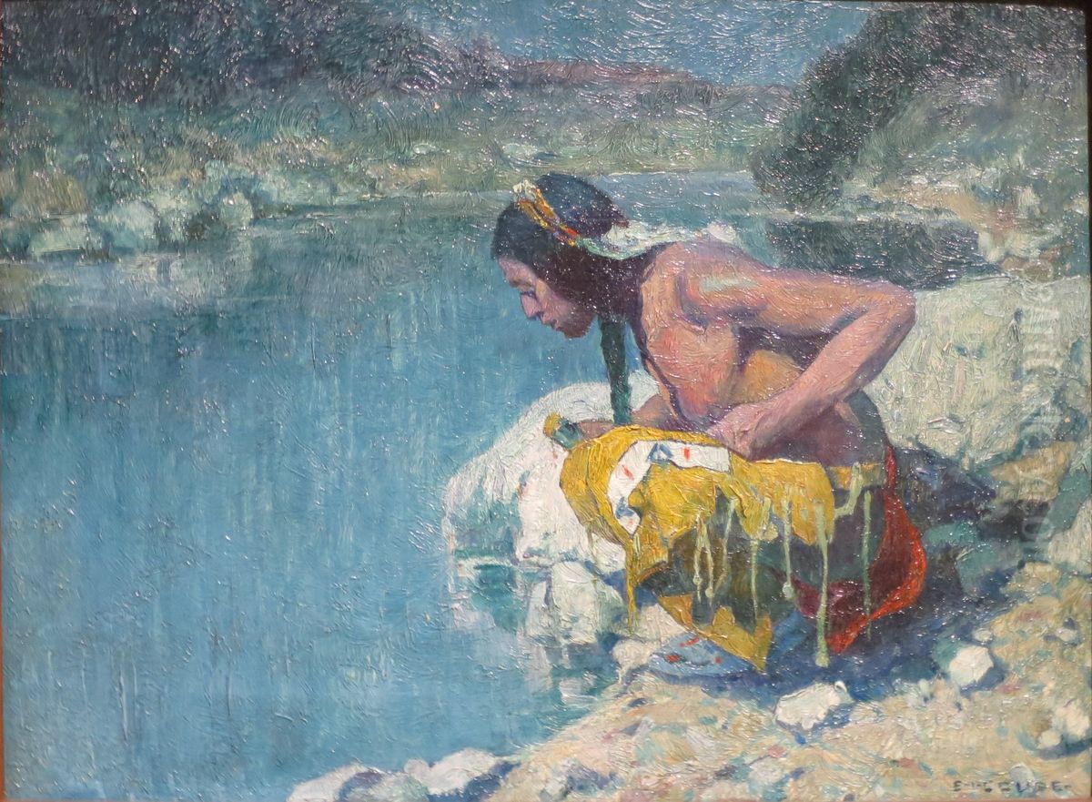Indian at Sacred Lake Oil Painting by E. Irving Couse