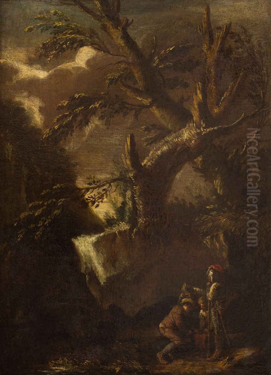 Krajobraz z grajacymi w kosci Oil Painting by unknown