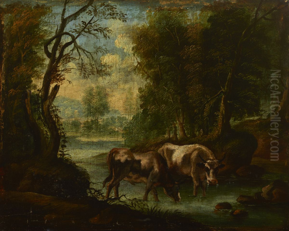 Krajobraz z wolami Oil Painting by unknown