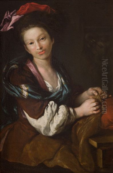 Kobieta szyjaca Oil Painting by Antonio Amorosi